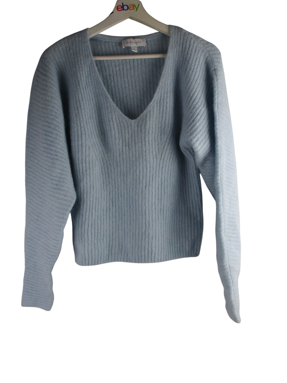 Witchery Light Blue Ribbed V-Neck Sweater